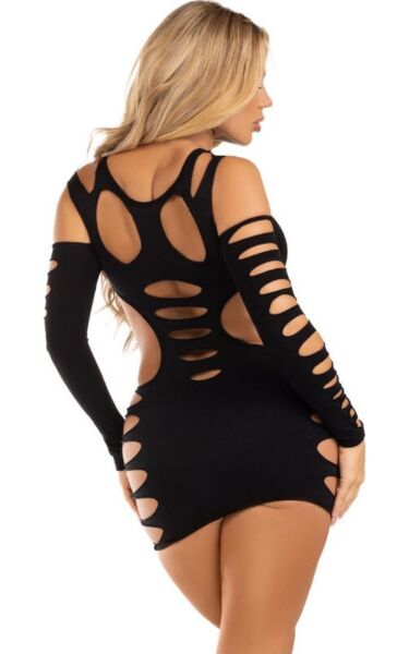 Črna mini obleka Leg Avenue Hits Different Shredded z raztrganimi stranmi
