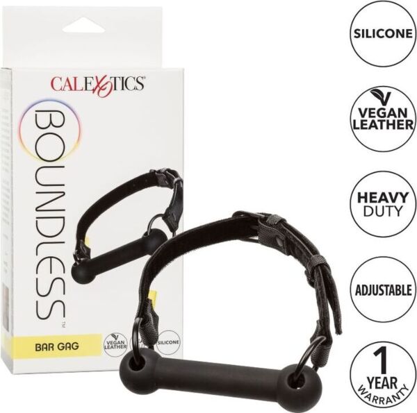 Črno mašilo s palico CalExotics Boundless Bar Gag s trakom in zaponkami