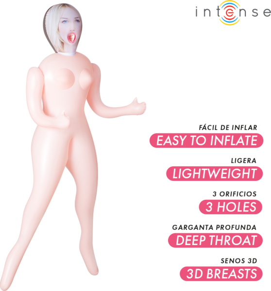 Napihljiva lutka Intense Dolls Ingrid s tremi odprtinami in 3D prsmi