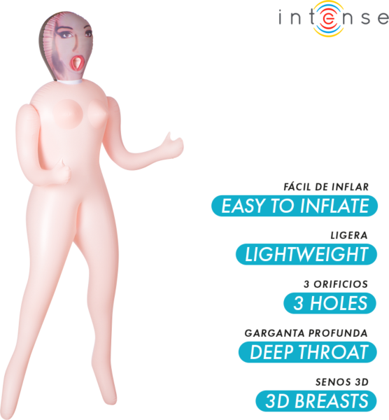 Napihljiva lutka Intense Dolls Monique s tremi odprtinami in 3D prsmi