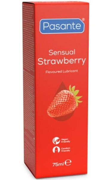 Embalaža lubrikanta Pasante Sensual Strawberry, 75 ml, z okusom jagode