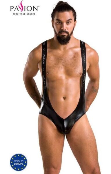 Moški body Passion Body Bruno iz črnega lameja, zadaj kot jockstrap