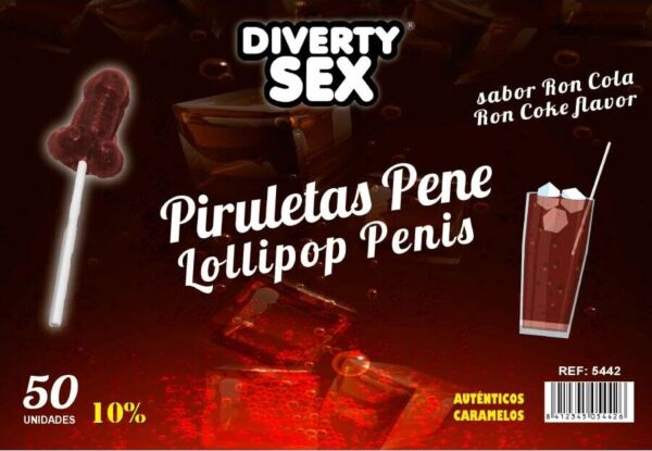 Razstavna posoda s 50 lizikami v obliki penisa Diablo Goloso