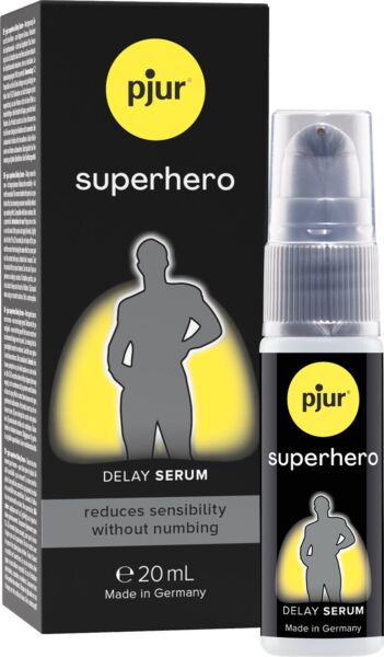 Embalaža z 20 ml seruma za zakasnitev Pjur Superhero Delay Serum