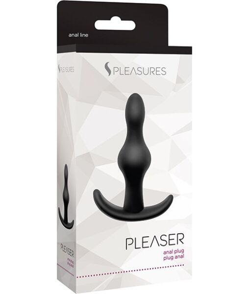 Črn analni čep S Pleasures Pleaser z dvema postopoma večjima kroglicama in osnovo kot omejevalnikom