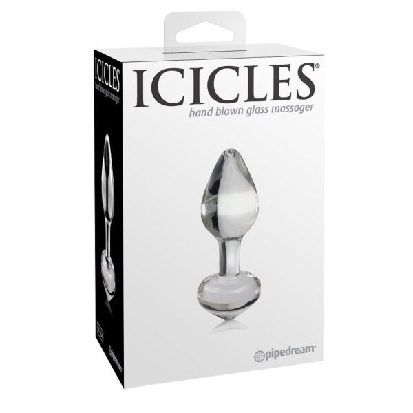 Analni čep iz stekla Icicles N. 44 znamke Pipedream h koničnim vrhom in obročkom na dnu