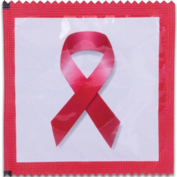 Kondomi Pasante Red Ribbon, 144 kosov, pakirani v lističih z motivi Red Ribbon