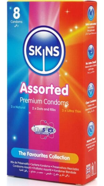 Mešani paket kondomov Skins z modeli Natural, Dots & Ribs in Ultra Thin