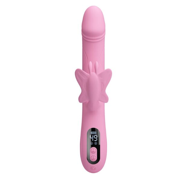 Rabbit vibrator Intense Bella v roza barvi z zunanjim stimulatorjem v obliki metulja
