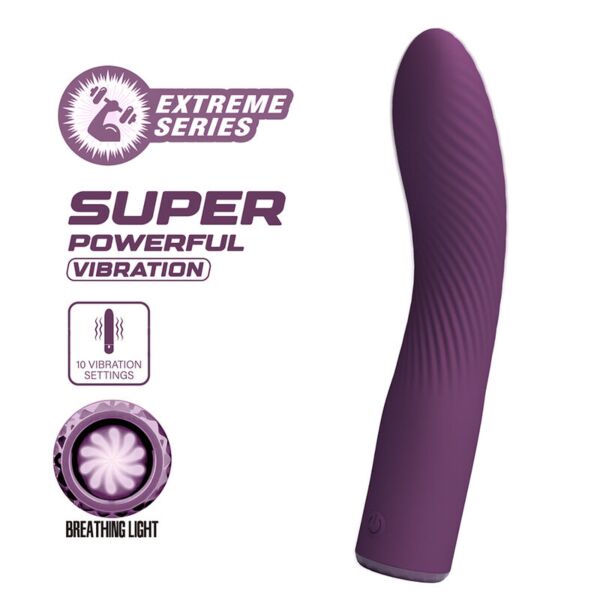 Vibrator Kissell vijolične barve, podolgovat in rahlo ukrivljen