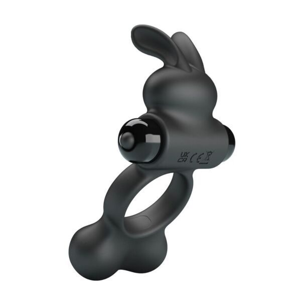 Vibracijski obroček za penis Pretty Love z zajčkom, črne barve