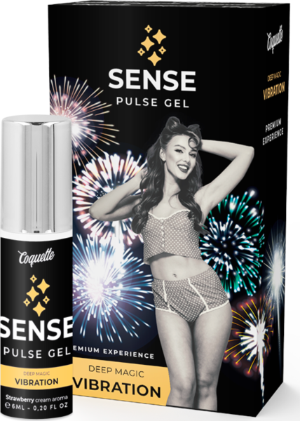 Tekoči vibrator Coquette Chic Desire Sense Pulse Gel v embalaži z razpršilcem