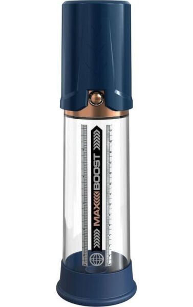 Vakuumska črpalka za penis Pump Worx Max Boost s prozorno cevjo, merilno lestvico in vgrajenim batom