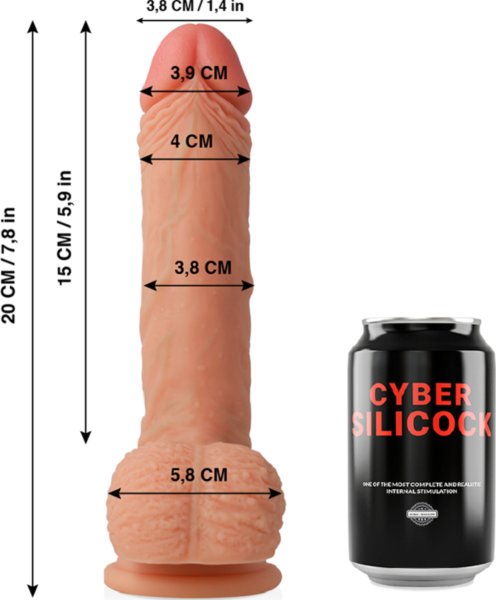 Realističen dildo Cyber Silicock Freeman, 20 cm, s testisi in priseskom