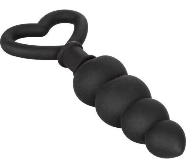 Črn analni čep CalExotics Silicone Love Probe s postopno širšim telesom in srčastim obročkom