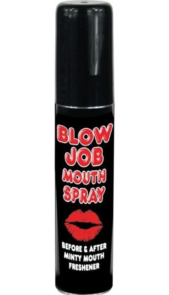 Ustno pršilo Blow Job Mouth Spray znamke Spencer & Fleetwood, embalaža 25 ml s pin-up risbo