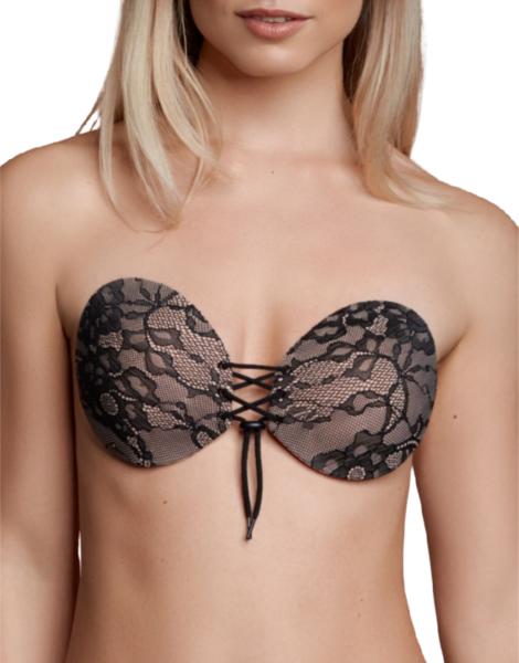 Samolepilni modrček Bye Bra Round Lace-it z obema košaricama in sprednjim zapiranjem z vezalkami