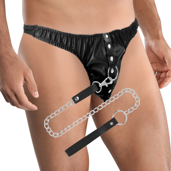 Tangice Darkness Submission Thong with Metal Chain s kovinsko verigo in D-obročki