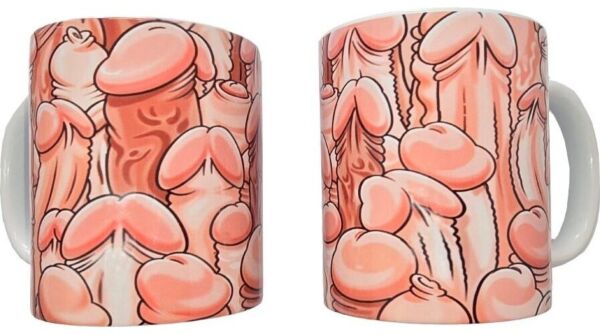 Keramična skodelica Diablo Picante Color Penis Mug s pisanimi risbami penisov in belim ročajem