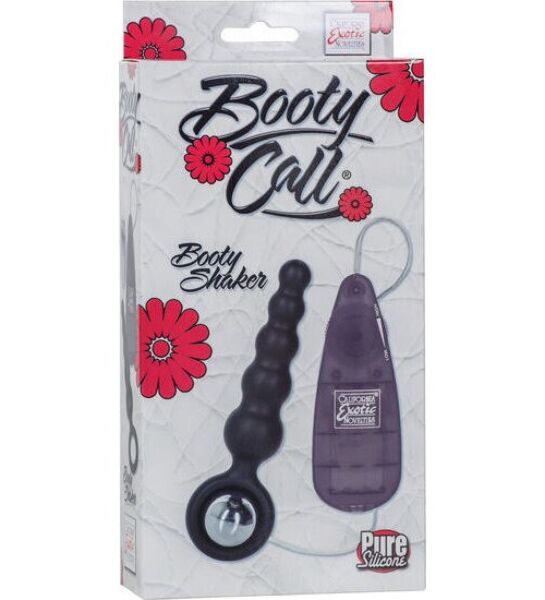 Črn CalExotics Booty Call Booty Shaker Black s stopničasto sondo, okroglim ročajem, mini vibratorjem in žičnim upravljalnikom