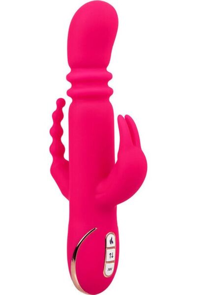 Rabbit vibrator CalExotics Jack Rabbit Signature Triple Fantasy v roza barvi z gredjo, ušesi in repom