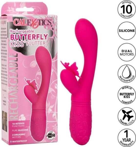 Roza vibrator CalExotics Butterfly Kiss Flutter s krakom za G-točko in metuljem