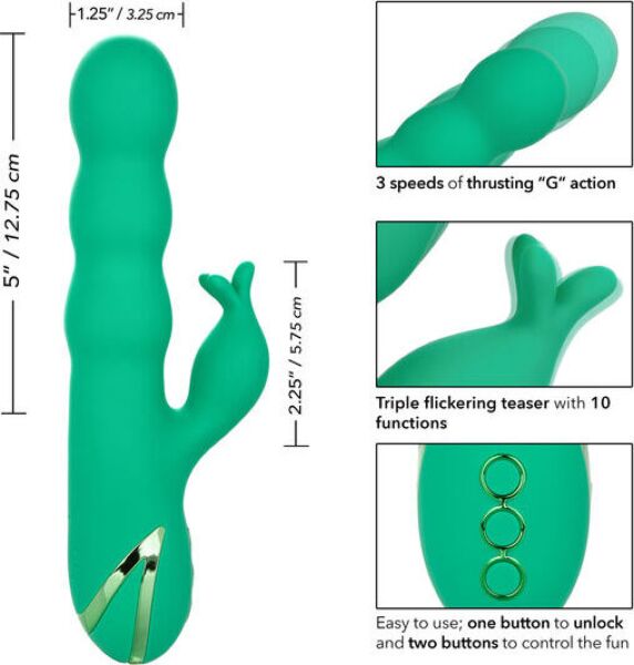 Vibrator za G-točko CalExotics Sonoma Satisfier Green z vstavljivim delom in zunanjim stimulatorjem