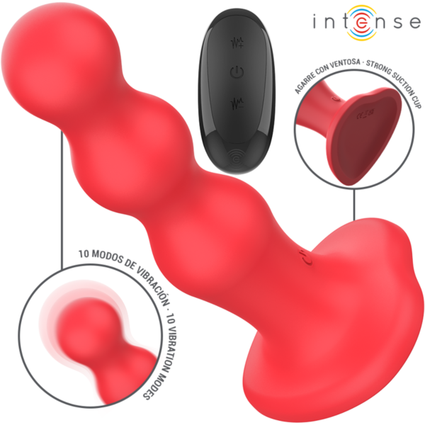 Rdeč vibrator Intense Cody z reliefno površino in priseskom na podstavku