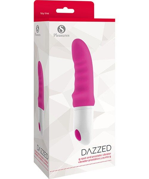 Vibrator S Pleasures Dazzed Pink v roza in beli barvi z valovitim ročajem