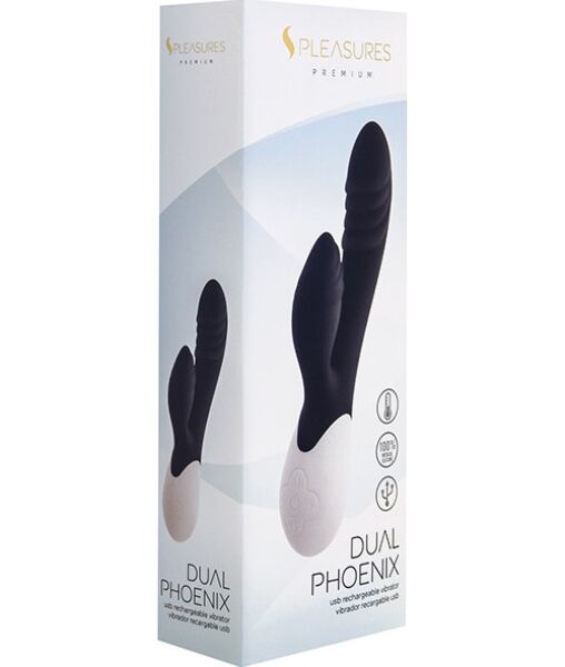 Rabbit vibrator S Pleasures Dual Phoenix v črni barvi s krakom za klitoris