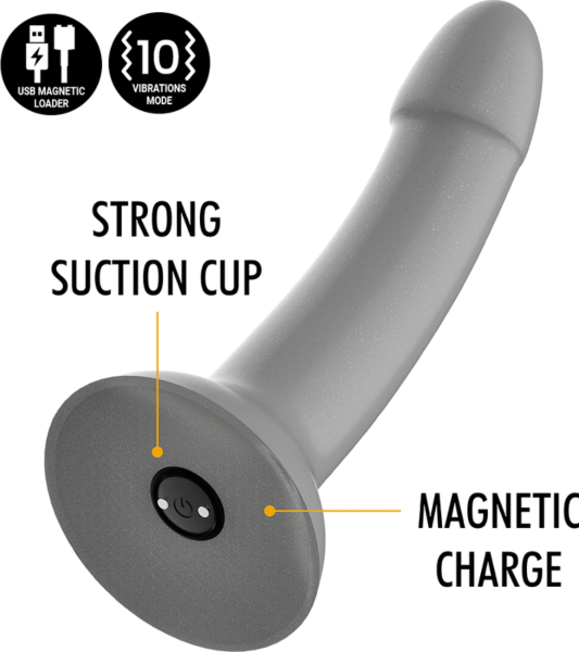 Vibrirajoči dildo Mythology Rune Majestic S, srebrne barve