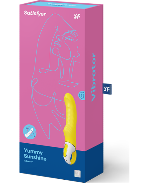 Vibrator za G-točko Satisfyer Yummy Sunshine, rumene barve, ukrivljen in z narebreno površino