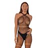 Lace Crossover Neck Crotchless Bodystocking