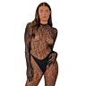 Bodystocking Lace Gloved Leopard Print z odprtim hrbtom