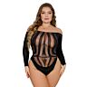 Bodysuit Lace Plus Size dolgimi rokavi z odprtim hrbtom