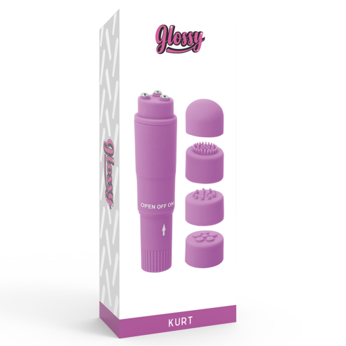 Mini vibrator GLOSSY Pocket Kurt z izmenljivimi nastavki