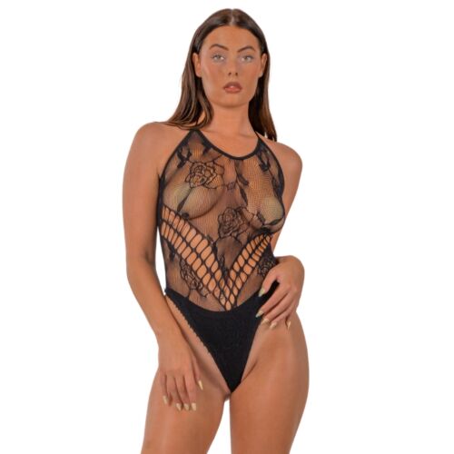 Teddy Lace LJ Floral Halter Bodysuit s čipko