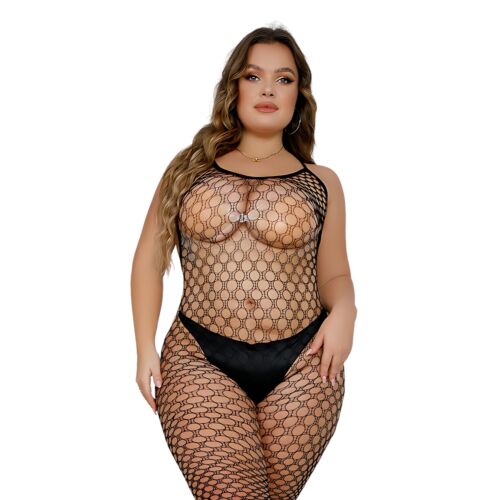 Bodystocking Lace Plus Size brez nogavic z odprtim hrbtom