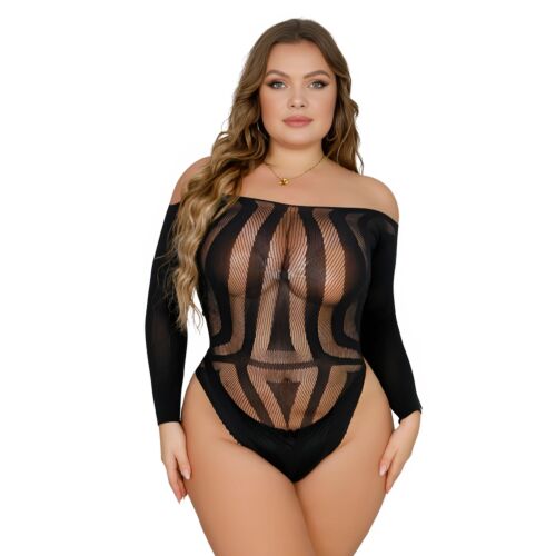 Bodysuit Lace Plus Size dolgimi rokavi z odprtim hrbtom