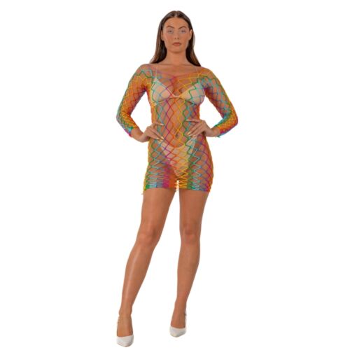 Obleka Lace Rainbow dolg rokav mini