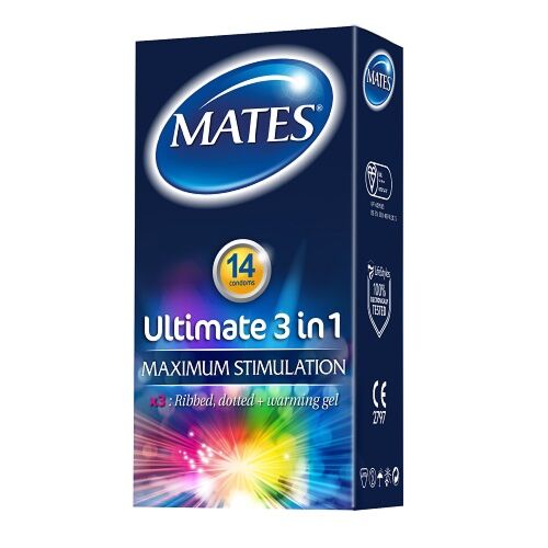 Kondomi Mates Ultimate 3 v 1 z lubrikantom