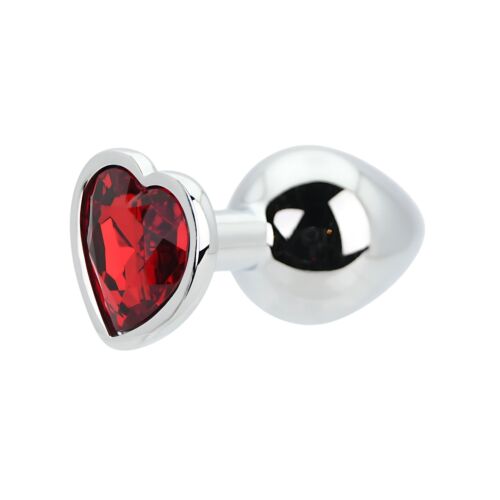 Butt Plug Toosh Heart Shaped Silver z rdečim kamenčkom