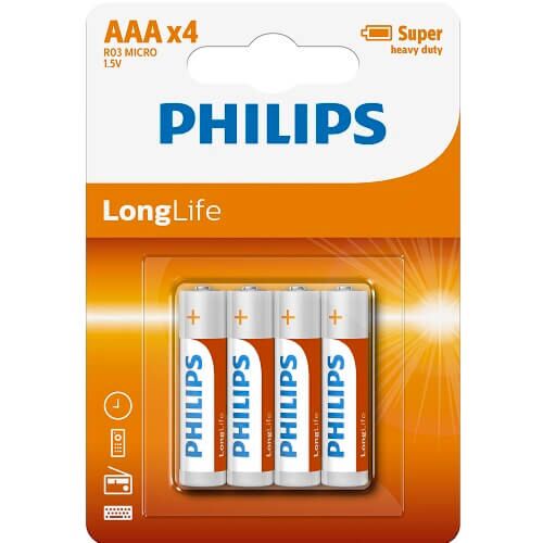 Baterije AAA Philips R03 | Dolga življenjska doba