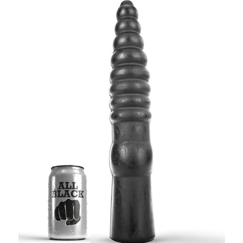 Dildo ALL BLACK 33 cm z vešanim telesom