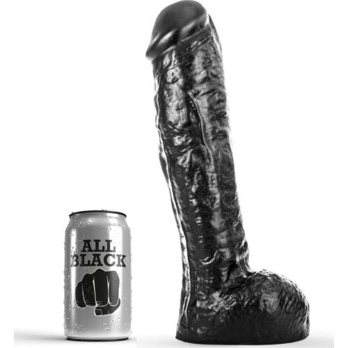 Dildo ALL BLACK DONG 29 cm z močnim in teksturiranim dizajnom