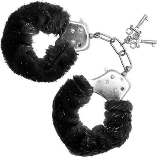 Lisice S Pleasures Furry Cuffs Black z mehkim krznom