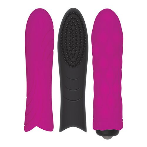 Vibrator Evolved Pleasure Sleeve Trio s 3 silikonskimi ovoji