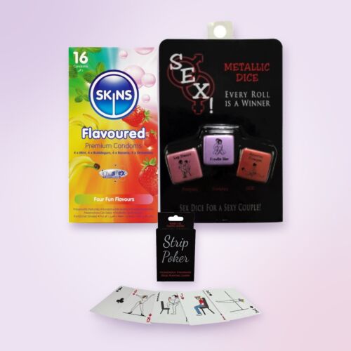 Šaljivi komplet skrivni Božiček s kartami Strip Poker in kondomi