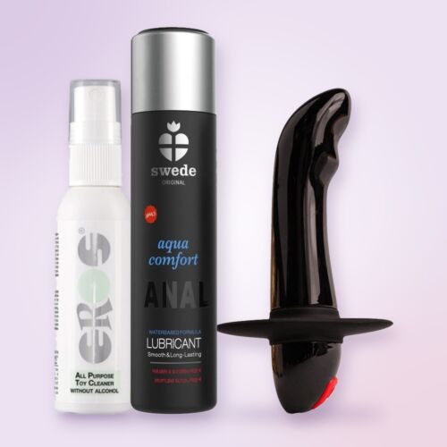 Komplet za stimulacijo prostate za začetnike z vibratorjem s široko osnovo – ambientalni prizor (slika, ustvarjena z UI)
