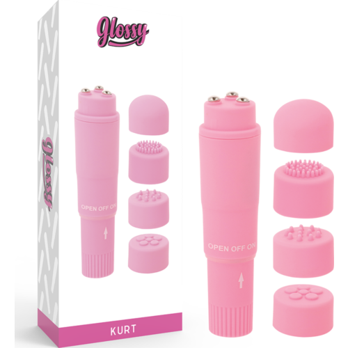 Mini vibrator GLOSSY Kurt z zamenljivimi glavami
